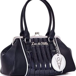 Lux De Ville V8 Kiss Lock Handbag Purse Black Matte/Midnight Sparkle